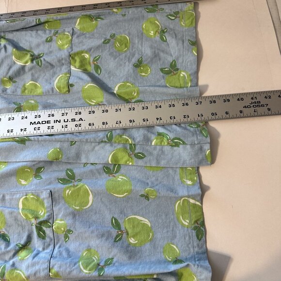 Green Apple Print Cotton Robe Soft Loungewear The Company Store Medium Tie Blue - Picture 5 of 6